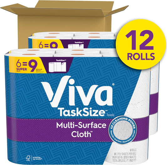 Viva Multi-Surface Cloth Paper Towels, Task Size - 12 Super Rolls (2 Packs of 6) - 81 Sheets Per Roll